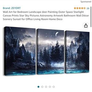 Forest at night canvas wall art 3 panels NEW